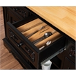 Linon Pennfield Kitchen Island Natural Top Ample Storage in Black Wood Base