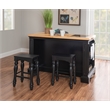 Linon Pennfield Kitchen Island Natural Top Ample Storage in Black Wood Base