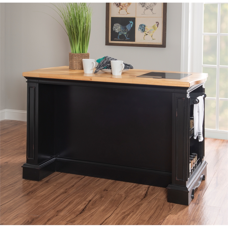 Linon Pennfield 3Shelf Wood Kitchen Island with Granite Top in Black