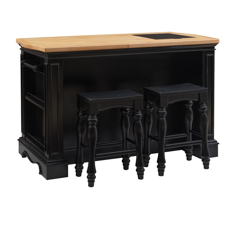 Linon Pennfield 3Shelf Wood Kitchen Island with Granite Top in Black