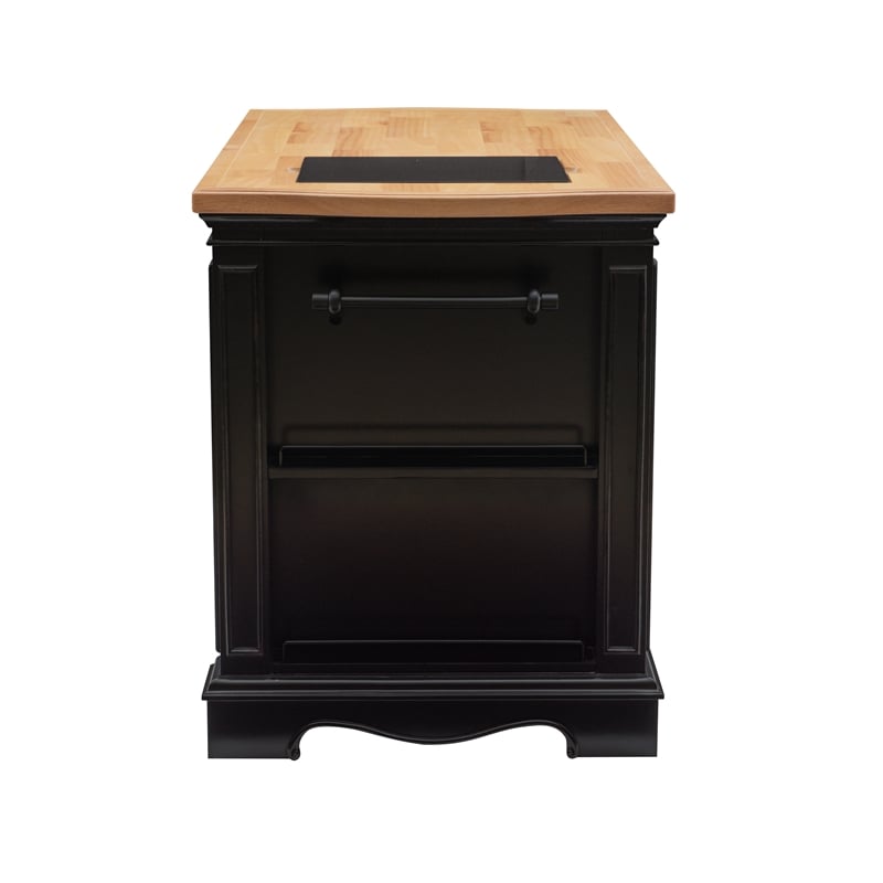 Linon Pennfield Kitchen Island Natural Top Ample Storage in Black Wood Base