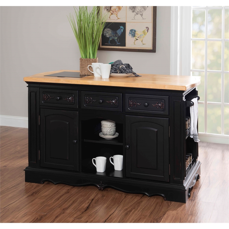 Linon Pennfield 3Shelf Wood Kitchen Island with Granite Top in Black