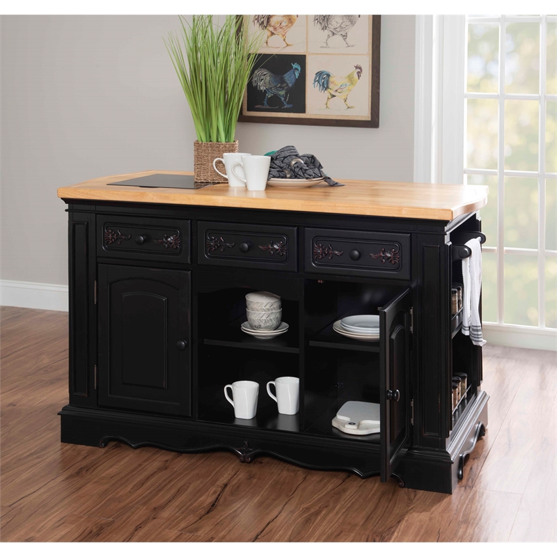 Linon Pennfield 3Shelf Wood Kitchen Island with Granite Top in Black