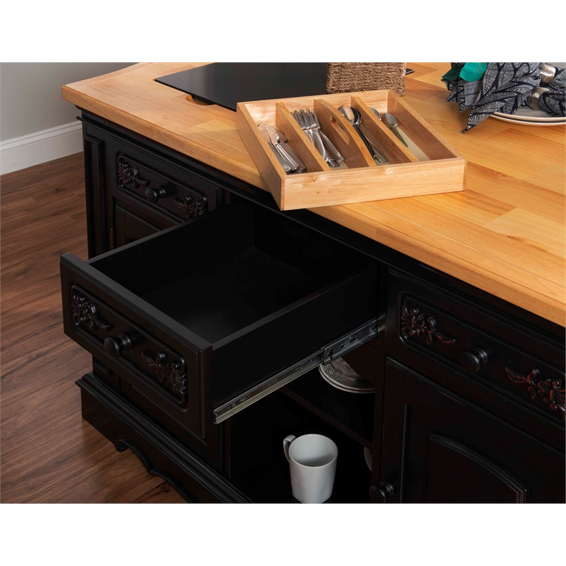 Linon Pennfield 3Shelf Wood Kitchen Island with Granite Top in Black