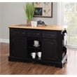 Linon Pennfield Kitchen Island Natural Top Ample Storage in Black Wood Base