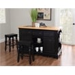 Linon Pennfield Kitchen Island Natural Top Ample Storage in Black Wood Base