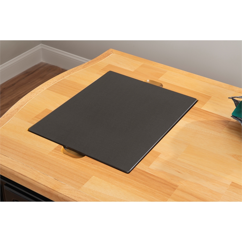 Linon Pennfield Kitchen Island Natural Top Ample Storage in Black Wood Base