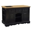Linon Pennfield Kitchen Island Natural Top Ample Storage in Black Wood Base
