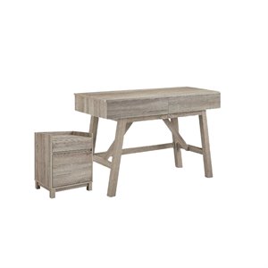 Linon Tracey Writing Desk with 2 Drawer File Cabinet in Gray
