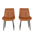 Linon Mabry Faux Leather Upholstered Set of 2 Dining Chairs Steel Legs in Brown