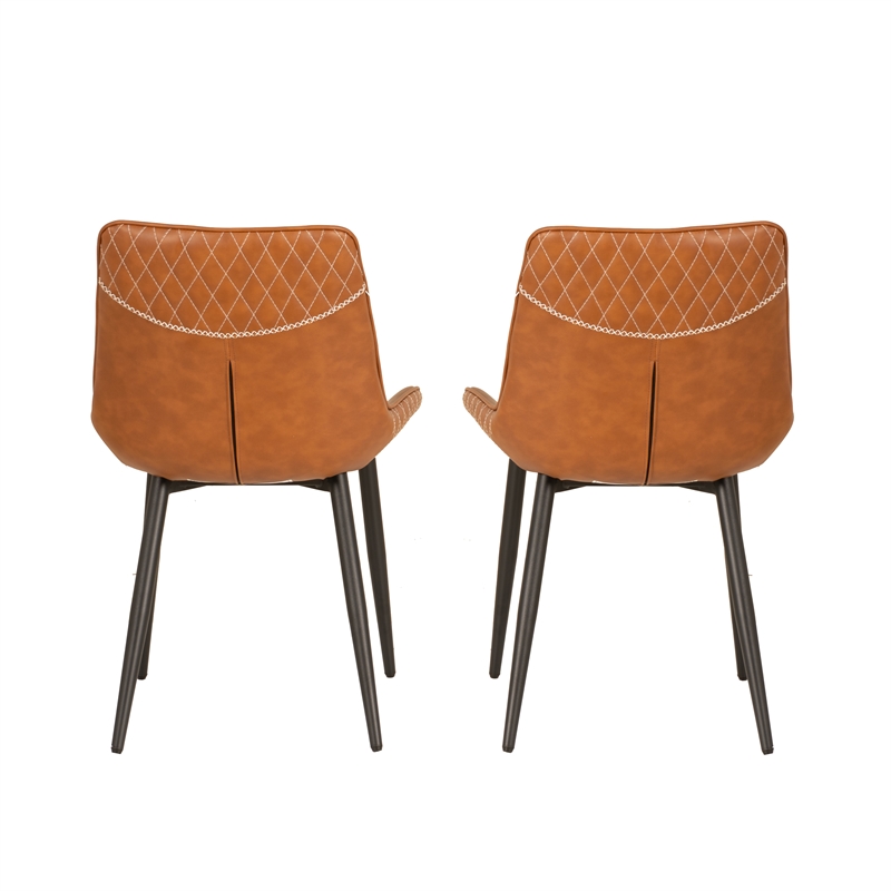 Linon Mabry Faux Leather Upholstered Set of 2 Dining Chairs Steel Legs in Brown