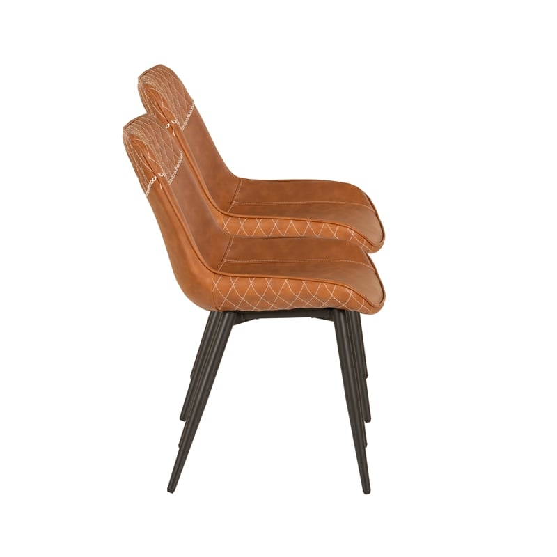 Linon Mabry Faux Leather Upholstered Set of 2 Dining Chairs Steel Legs in Brown