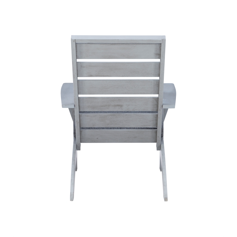 Linon Rey Sturdy Acacia Wood Outdoor Slat Back Chair With Cushion in Gray Finish