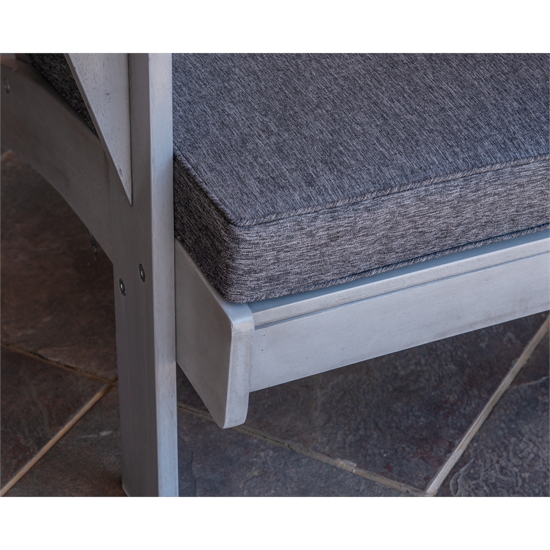 Linon Rey Sturdy Acacia Wood Outdoor Slat Back Chair With Cushion in Gray Finish