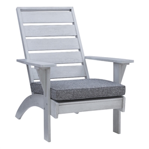Linon Rey Sturdy Acacia Wood Outdoor Slat Back Chair With Cushion in Gray Finish