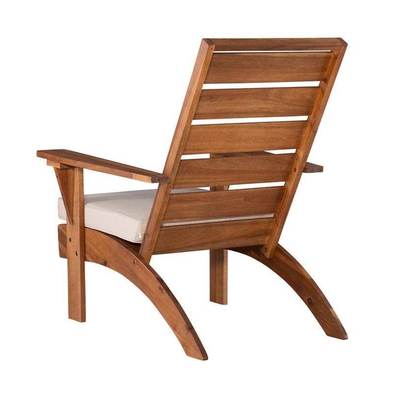 Linon Rey Acacia Wood Outdoor Slat Back Chair with Cushion in Brown Finish