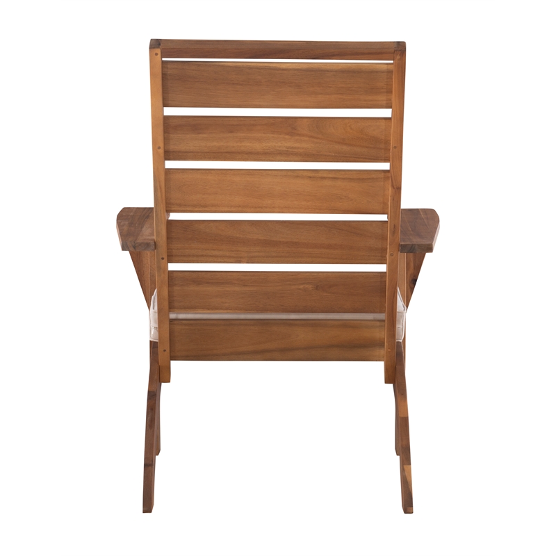 Linon Rey Acacia Wood Outdoor Slat Back Chair with Cushion in Brown Finish