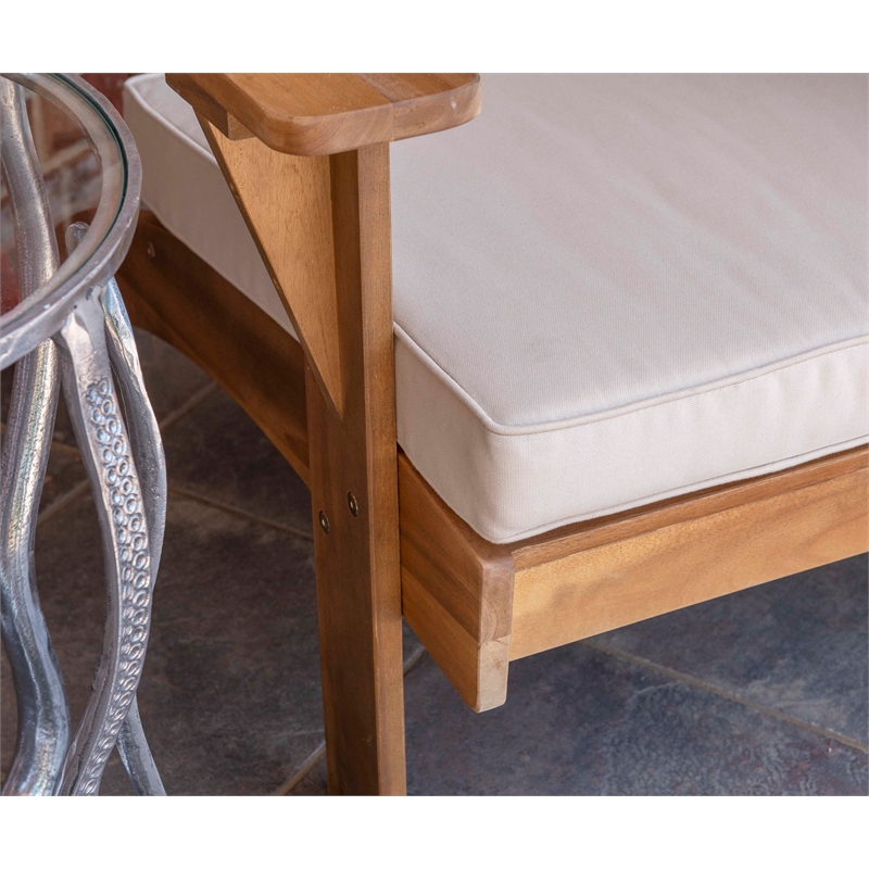 Linon Rey Acacia Wood Outdoor Slat Back Chair with Cushion in Brown Finish