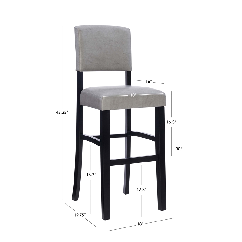 Linon Monaco 30 Wood Faux Leather Bar Stool in Dove Gray Black BushFurnitureCollection