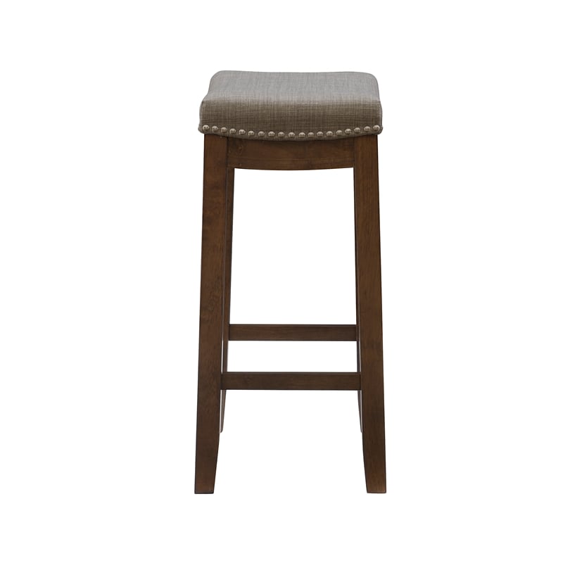Linon Claridge Counter Stool Gray Woven Padded Seat Wood Frame in Rustic Brown