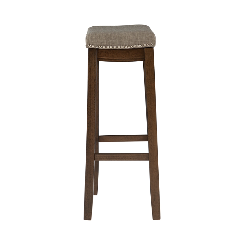 Linon Claridge Bar Stool Gray Woven Padded Seat Wood Frame in Rustic Brown