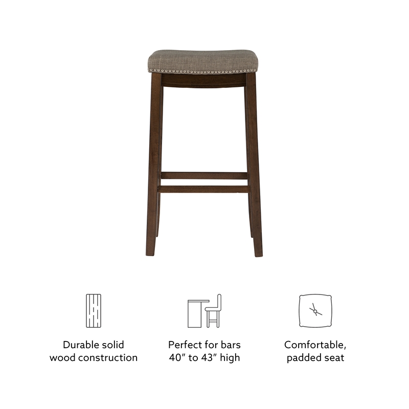 Linon Claridge Bar Stool Gray Woven Padded Seat Wood Frame in Rustic Brown