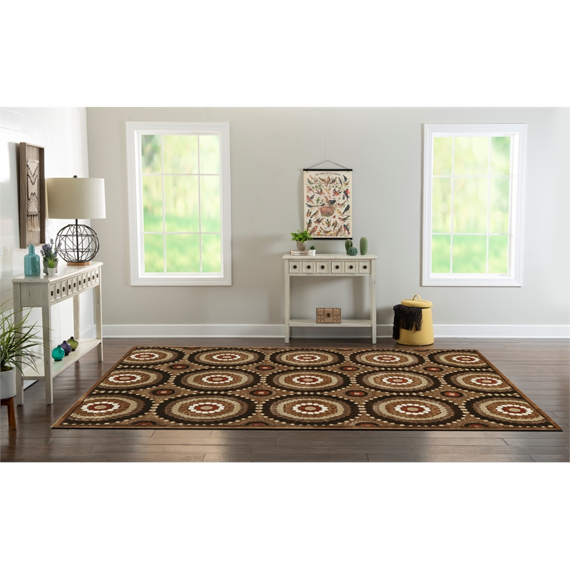 Linon Juncture Cylinders Power Loomed Chenille Polyester 8'x10' Rug in Brown