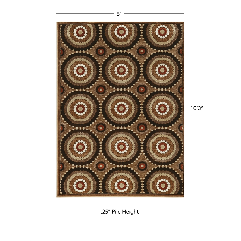 Linon Juncture Cylinders Power Loomed Chenille Polyester 8'x10' Rug in Brown