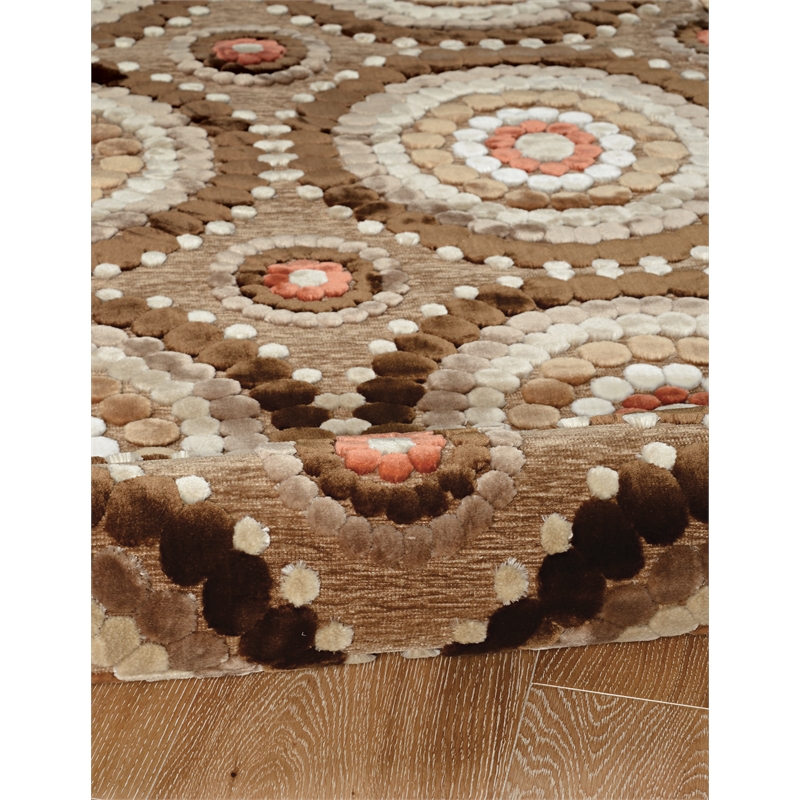 Linon Juncture Cylinders Power Loomed Chenille Polyester 8'x10' Rug in Brown