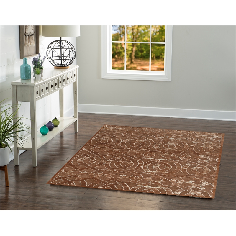 Linon Juncture Trellis Power Loomed Chenille Polyester 5'x8' Rug in Brown