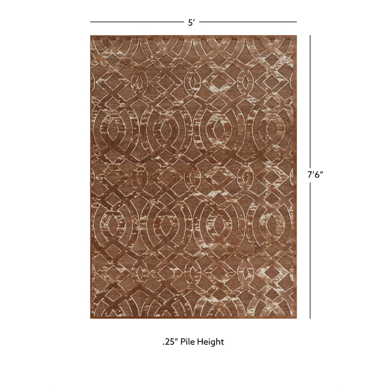 Linon Juncture Trellis Power Loomed Chenille Polyester 5'x8' Rug in Brown