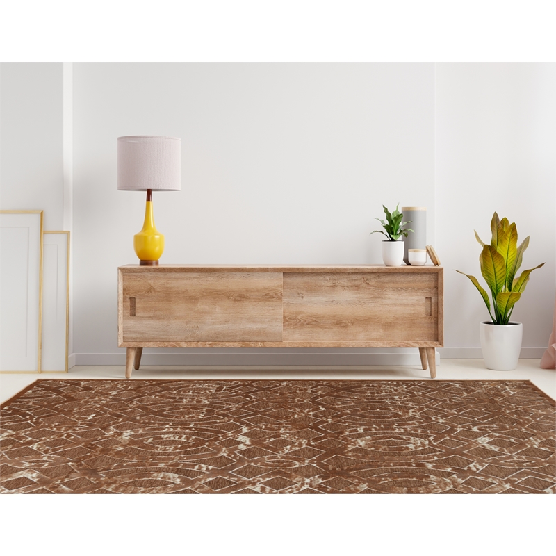 Linon Juncture Trellis Power Loomed Chenille Polyester 8'x10' Rug in Brown