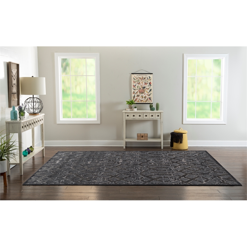 Linon Juncture Trellis Power Loomed Chenille Polyester 8'x10' Rug in Blue