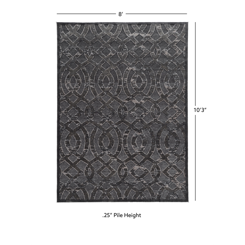 Linon Juncture Trellis Power Loomed Chenille Polyester 8'x10' Rug in Blue