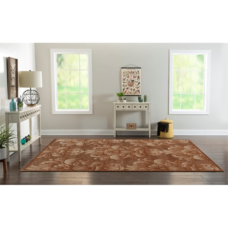 Linon Juncture Medallions Power Loomed Chenille Polyester 8'x10' Rug in Brown