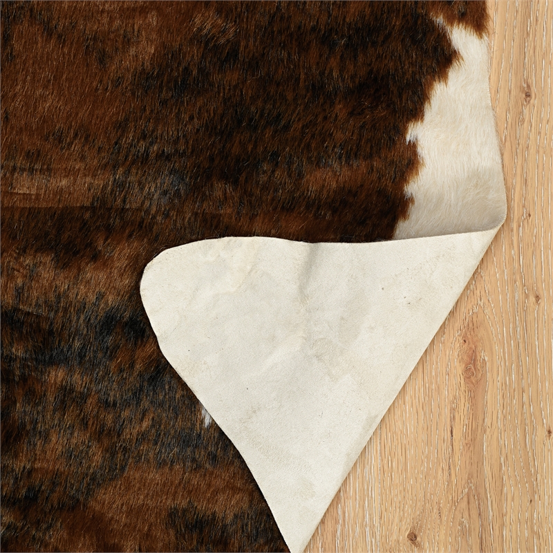 Linon Faux Hide Polyester Ex Brindle Cowhide Area Rug in Brown