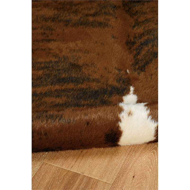Linon Faux Hide Polyester Ex Brindle Cowhide Area Rug in Brown