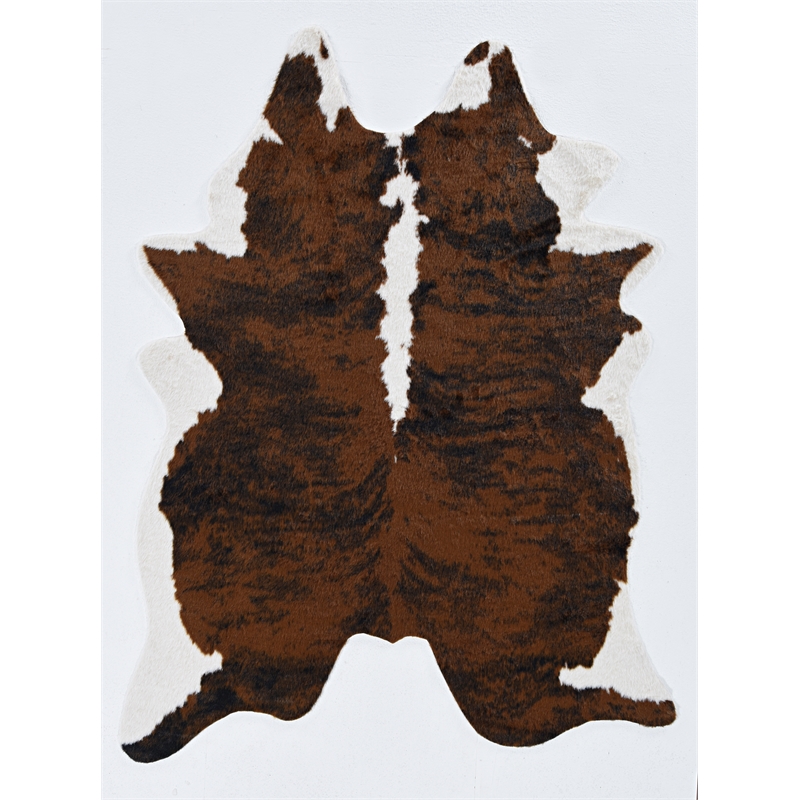 Linon Faux Hide Polyester Ex Brindle Cowhide Area Rug in Brown