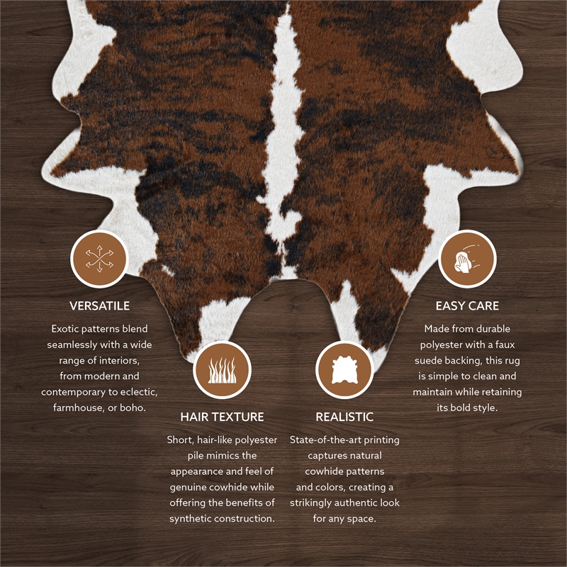 Linon Faux Hide Polyester Ex Brindle Cowhide Area Rug in Brown