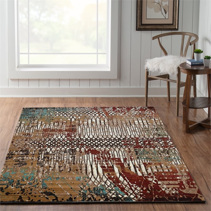 Linon Emporium Fence Power Loomed Polypropylene 5'x8' Rug in Beige