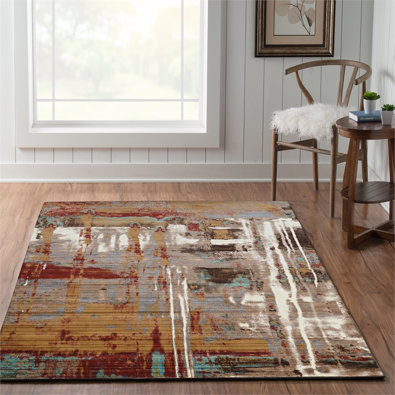 Linon Emporium Autumn Power Loomed Polypropylene 5'x8' Rug in Beige