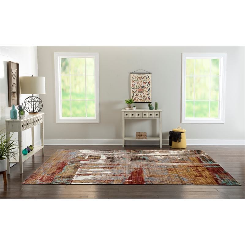 Linon Emporium Autumn Power Loomed Polypropylene 8'x11' Rug in Beige