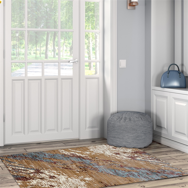 Linon Emporium Marble Power Loomed Polypropylene 3'x5' Rug in Blue