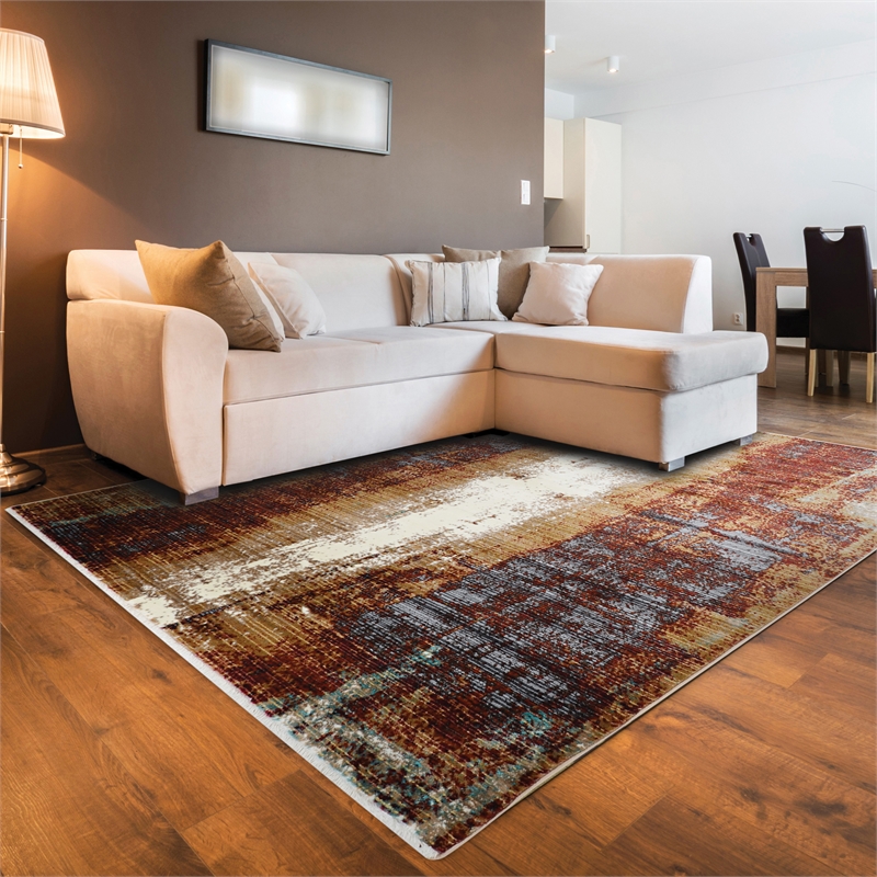 Linon Emporium Canyon Power Loomed Polypropylene 8'x11' Rug in Beige