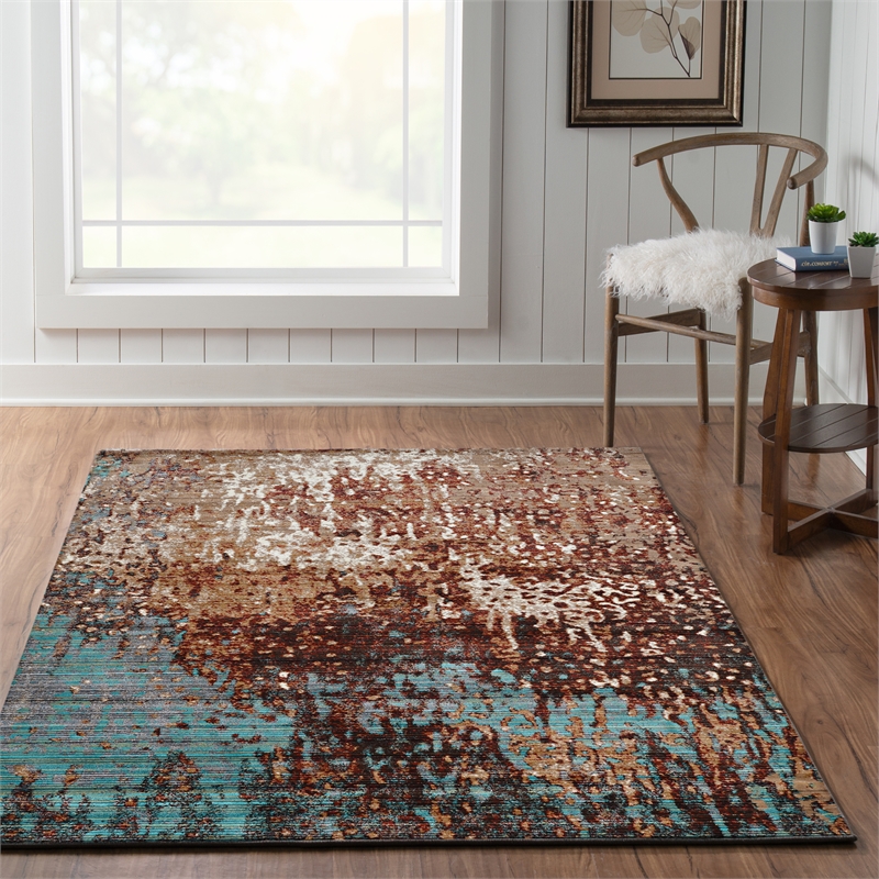 Linon Emporium Forest Power Loomed Polypropylene 5'x8' Rug in Beige