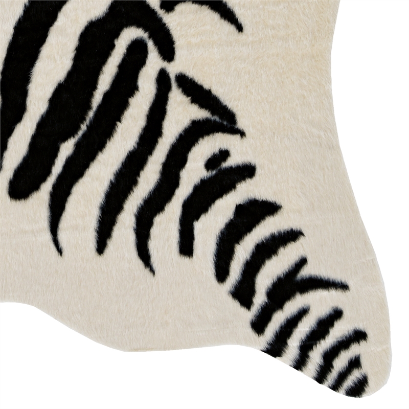 Linon Faux Hide Polyester Zebra Cowhide Area Rug in Ivory