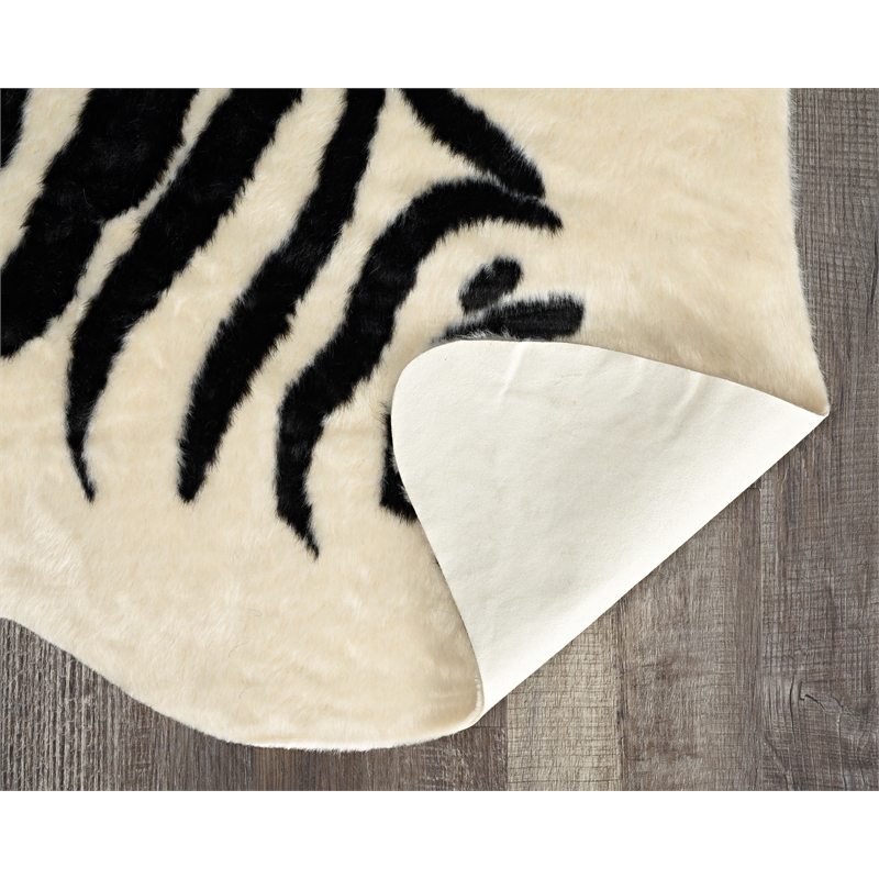 Linon Faux Hide Polyester Zebra Cowhide Area Rug in Ivory