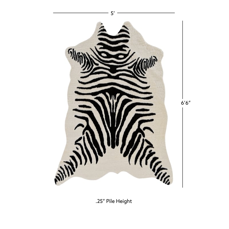 Linon Faux Hide Polyester Zebra Cowhide Area Rug in Ivory