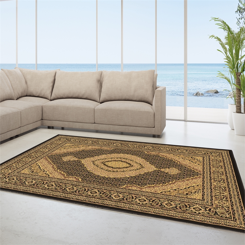 Linon McKinley Mahi Tabriz Power Loomed Polypropylene 9' X 12' Rug in Black