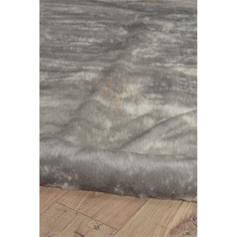 Linon Faux Hide Polyester Mix Cowhide Area Rug in Gray